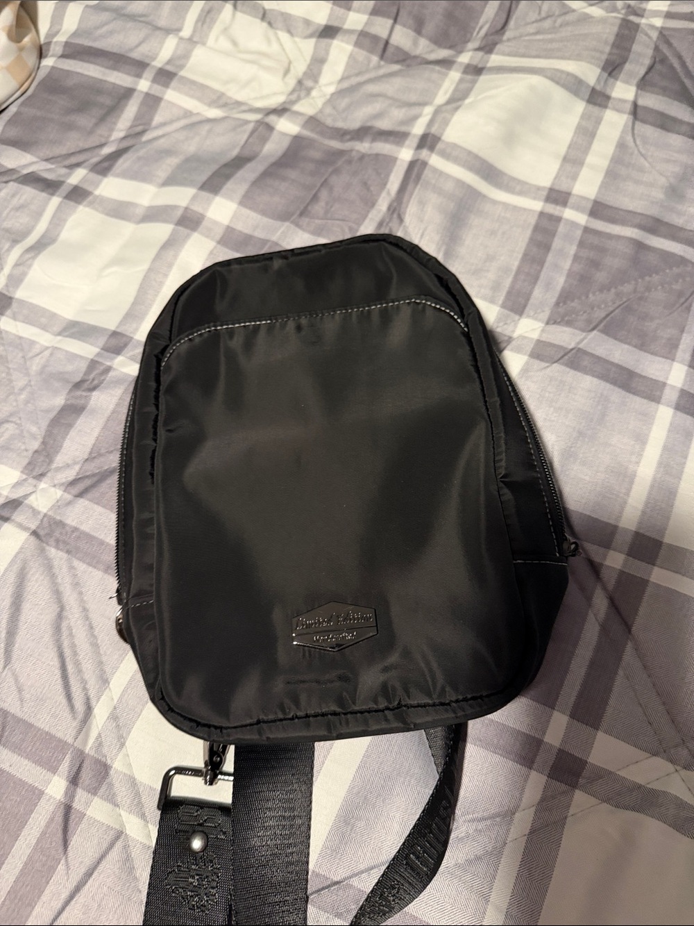 Handmade black and purple sling, crossbody bag